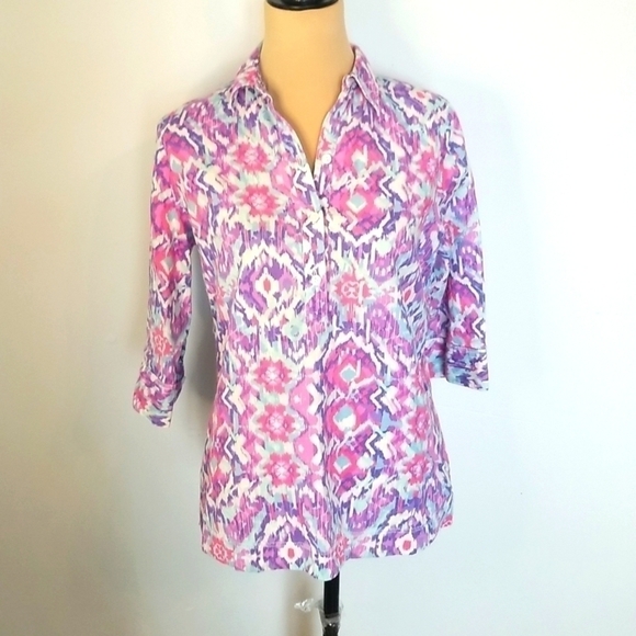 Westbound half buttondown collared 100% cotton blouse size PMedium EUC 🎯 - Picture 1 of 5